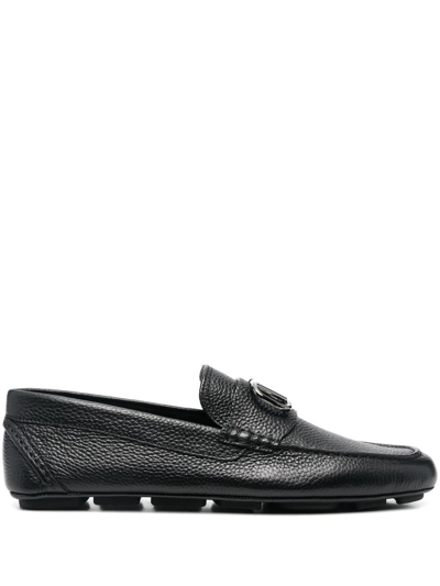Shop Valentino Black Vlogo Leather Loafers