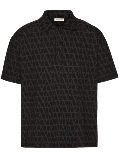 Shop Valentino Black Toile Iconographe Polo Shirt