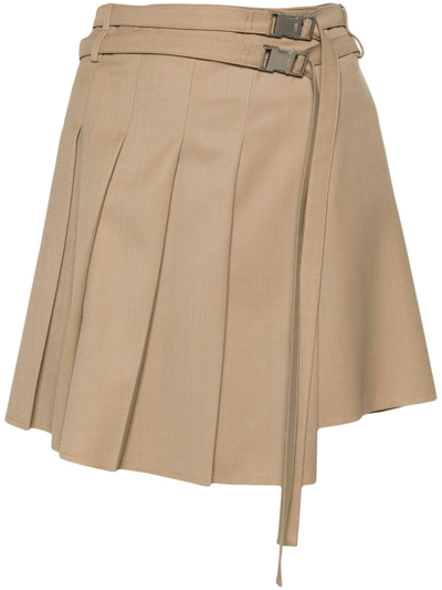 Shop Lvir Neutral Unbalance Pleated Mini Skirt In Brown