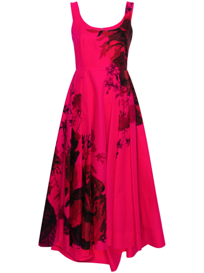 Shop Erdem Pink Floral Print Fluted Cotton Dress In Rosa