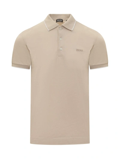 Shop Zegna Polo Shirt With Logo In Beige