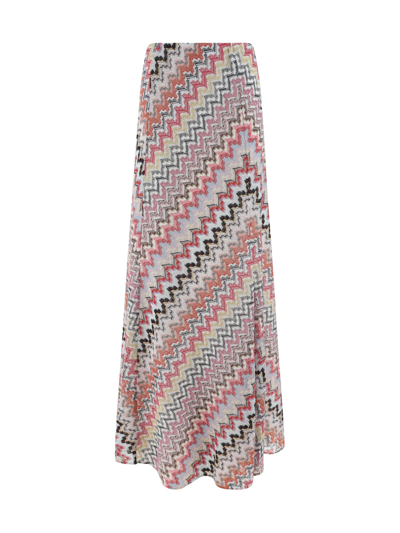 Shop Missoni Long Skirt In Pink Wht Tone Multic