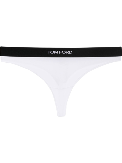 Shop Tom Ford Logo Thong Briefs In White
