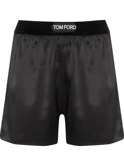 Shop Tom Ford Stretch Silk Satin Pajamas Shorts In Black