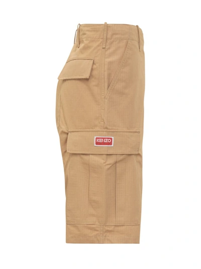 Shop Kenzo Cargo Workwear Shorts With Logo In Brown