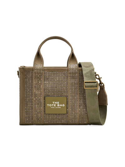 Shop Marc Jacobs Women's Small Crystal-embellished Canvas Tote Bag In Moss