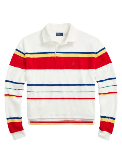 Shop Polo Ralph Lauren Women's Rugby Stripe Terry Cotton Shirt In Multi Stripe