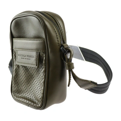 Shop Bottega Veneta Leggero Khaki Leather Shoulder Bag ()