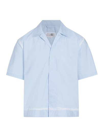 Shop Mm6 Maison Margiela Men's Cotton Short-sleeve Boxy Shirt In Light Blue