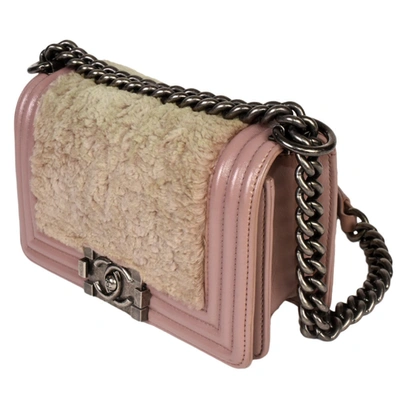 Pre-owned Chanel Boy Pink Fur Shoulder Bag ()