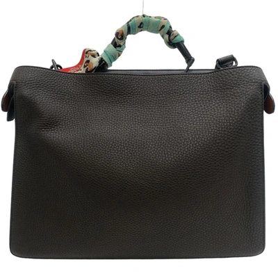 Shop Fendi Brown Leather Backpack Bag ()