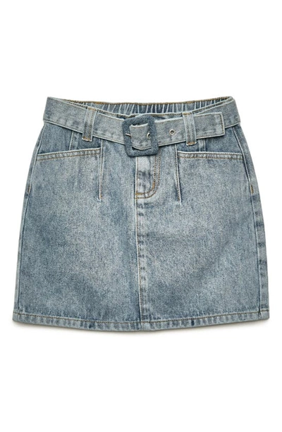 Shop Hayden Girls Kids' Belted Cotton Denim Skirt In Light Denim