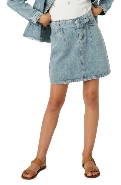 Shop Hayden Girls Kids' Belted Cotton Denim Skirt In Light Denim