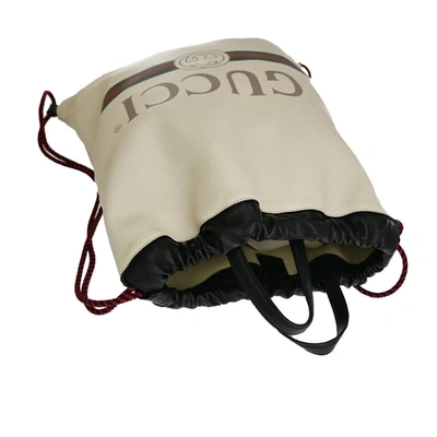 Shop Gucci Drawstring Beige Leather Backpack Bag ()