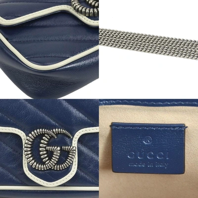 Shop Gucci Gg Marmont Navy Leather Shoulder Bag ()