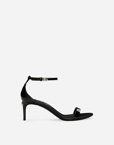 Dolce & Gabbana Leather Sandals Shiny Stiletto Heel In Black