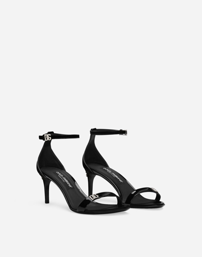 Dolce & Gabbana Leather Sandals Shiny Stiletto Heel In Black