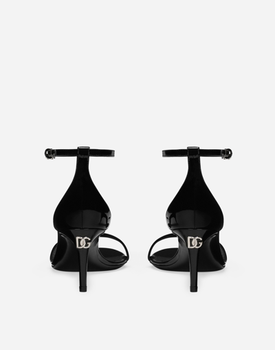 Dolce & Gabbana Leather Sandals Shiny Stiletto Heel In Black