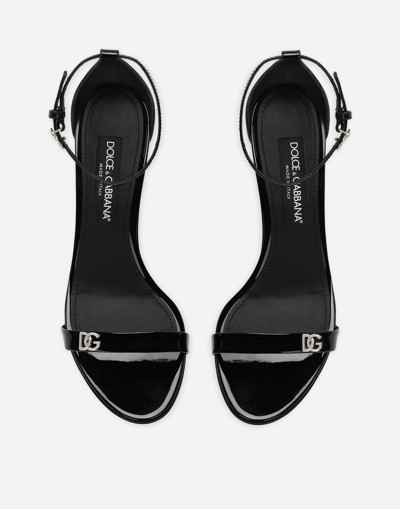 Dolce & Gabbana Leather Sandals Shiny Stiletto Heel In Black