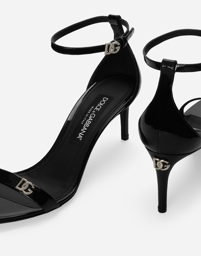 Dolce & Gabbana Leather Sandals Shiny Stiletto Heel In Black