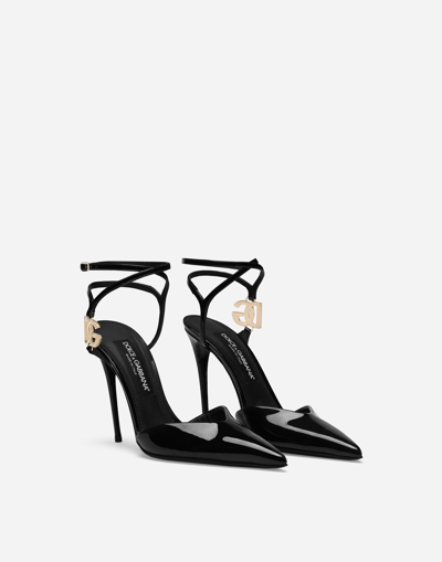 Shop Dolce & Gabbana Patent Leather Slingbacks In Black