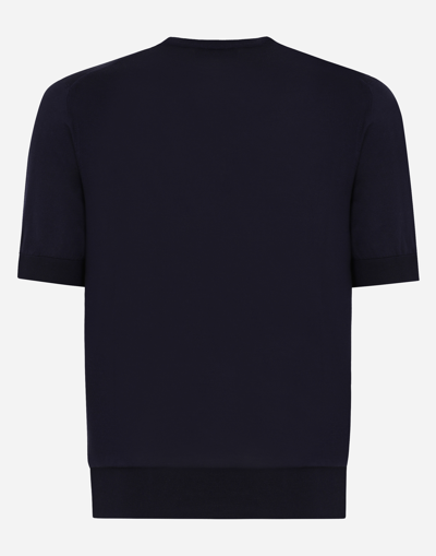 Dolce & Gabbana Logo-embroidered Silk Knitted Top In ブルー