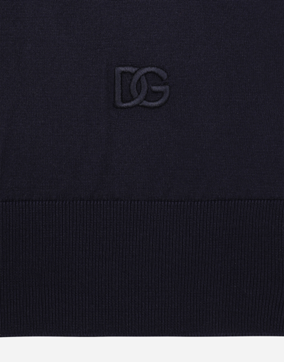 Dolce & Gabbana Logo-embroidered Silk Knitted Top In ブルー