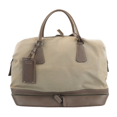 Shop Prada Khaki Canvas Travel Bag ()