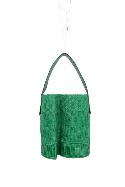 Shop Sacai Interwoven Letter Motif Bucket Bag In Green