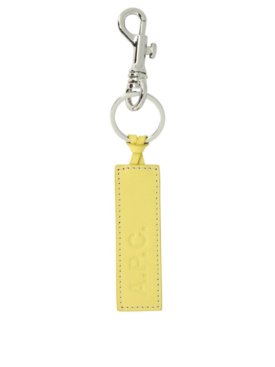 Shop Apc A.p.c. Logo Embossed Keyring In Yellow