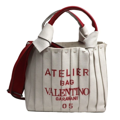 Shop Valentino Garavani Atelier Bag 01 White Canvas Shopper Bag ()