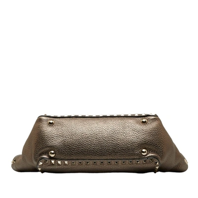 Shop Valentino Garavani Rockstud Brown Leather Tote Bag ()