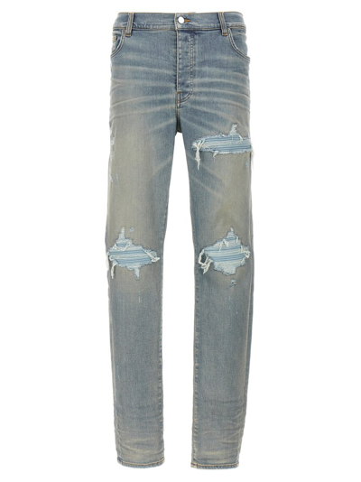 Shop Amiri Mx 1 Suede Distressed Jeans In Blue