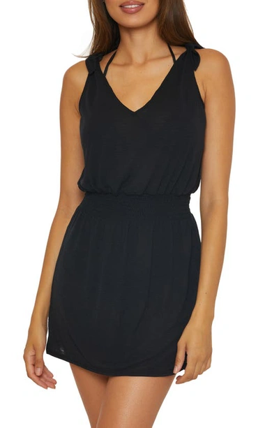 Shop Becca Breezy Basics Smocked Waist Cover-up Dress In Black