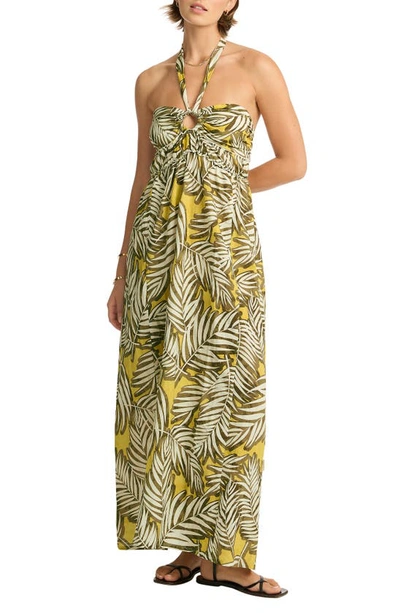 Shop Sea Level Palm House Halter Bandeau Cover-up Dress In Olive