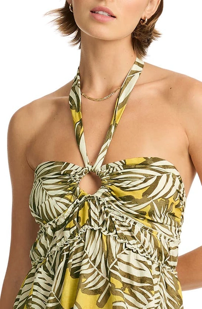 Shop Sea Level Palm House Halter Bandeau Cover-up Dress In Olive