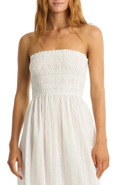 Shop Sea Level Heatwave Strapless Cotton Cover-up Dress In White