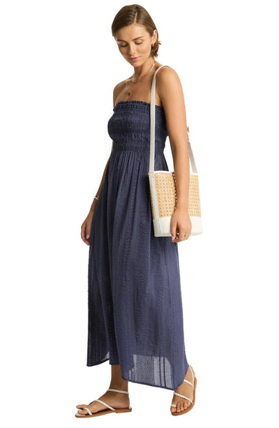 Shop Sea Level Heatwave Strapless Cotton Cover-up Dress In Indigo