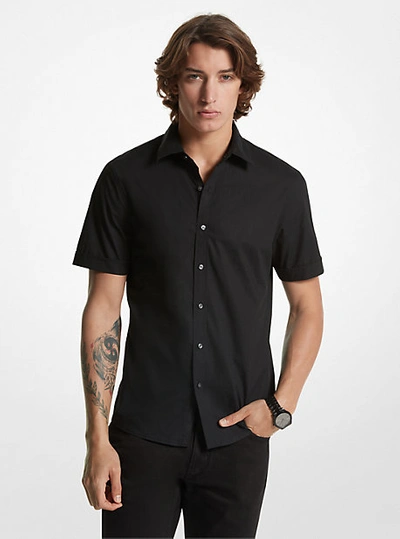 Shop Michael Kors Slim-fit Stretch Cotton Shirt In Black