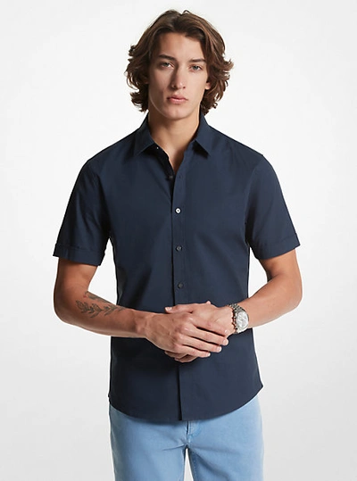 Shop Michael Kors Slim-fit Stretch Cotton Shirt In Blue
