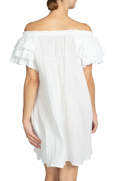 Shop Robin Piccone Fiona Ruffle Off The Shoulder Cover-up Dress In White