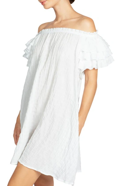 Shop Robin Piccone Fiona Ruffle Off The Shoulder Cover-up Dress In White