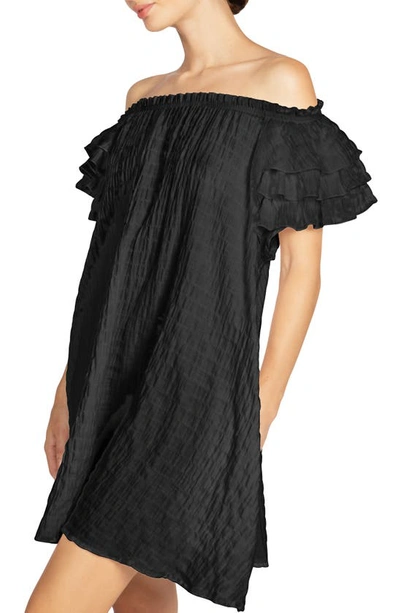 Shop Robin Piccone Fiona Ruffle Off The Shoulder Cover-up Dress In Black