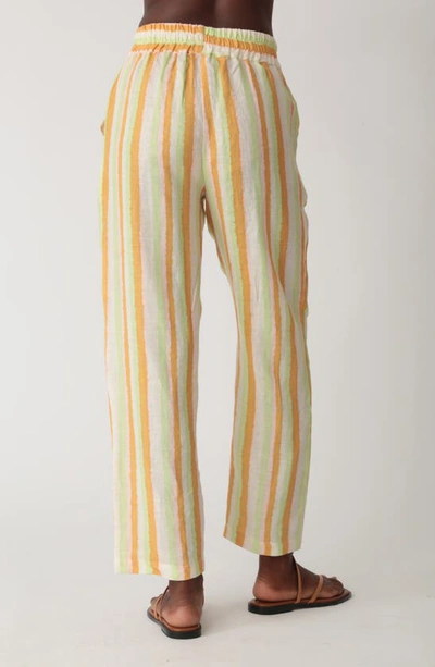 Shop Electric & Rose Weekend Stripe Linen Pants In Tangerine/ Lime