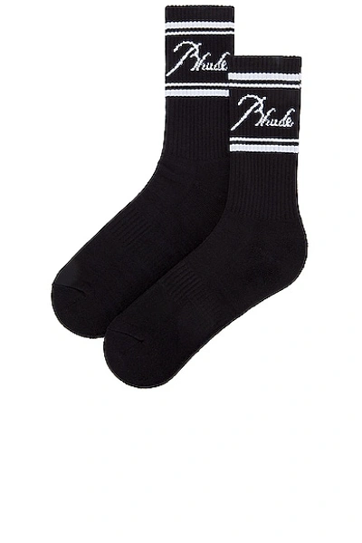 Shop Rhude Script Logo Sock In Black & White