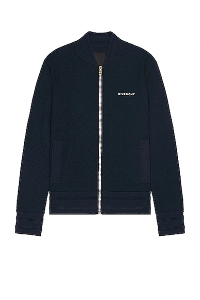 Shop Givenchy Knitted Varsity Jacket In Dark Navy