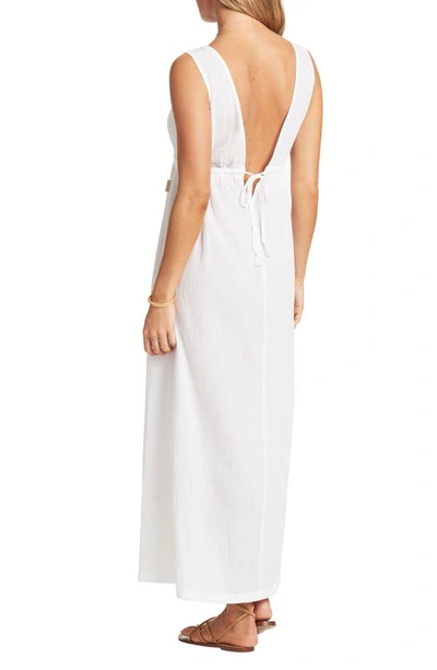 Shop Sea Level Crinkle Drawstring Waist Cotton Cover-up Maxi Dress In White