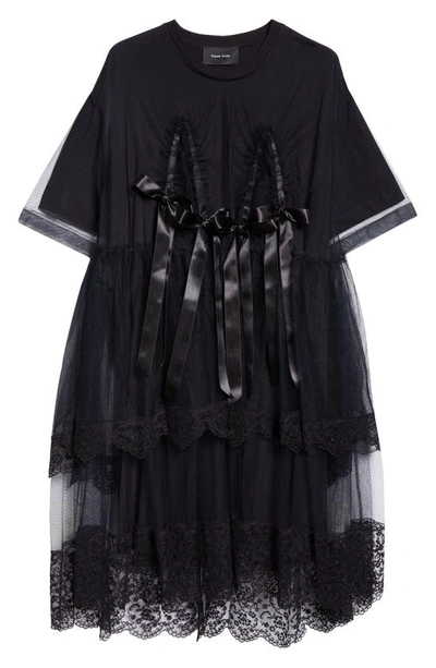 Shop Simone Rocha Net Overlay Dress In Black