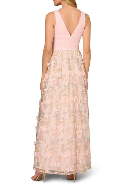 Shop Aidan Mattox By Adrianna Papell Floral Embroidered Mesh Ballgown In Pink Multi