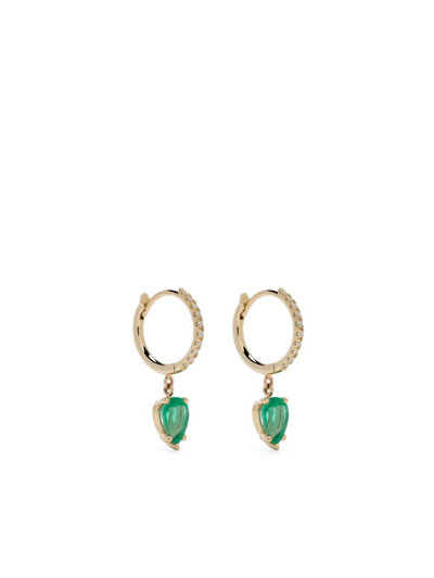 Shop Zoë Chicco 14k Yellow Gold Diamond And Emerald Hoop Earrings